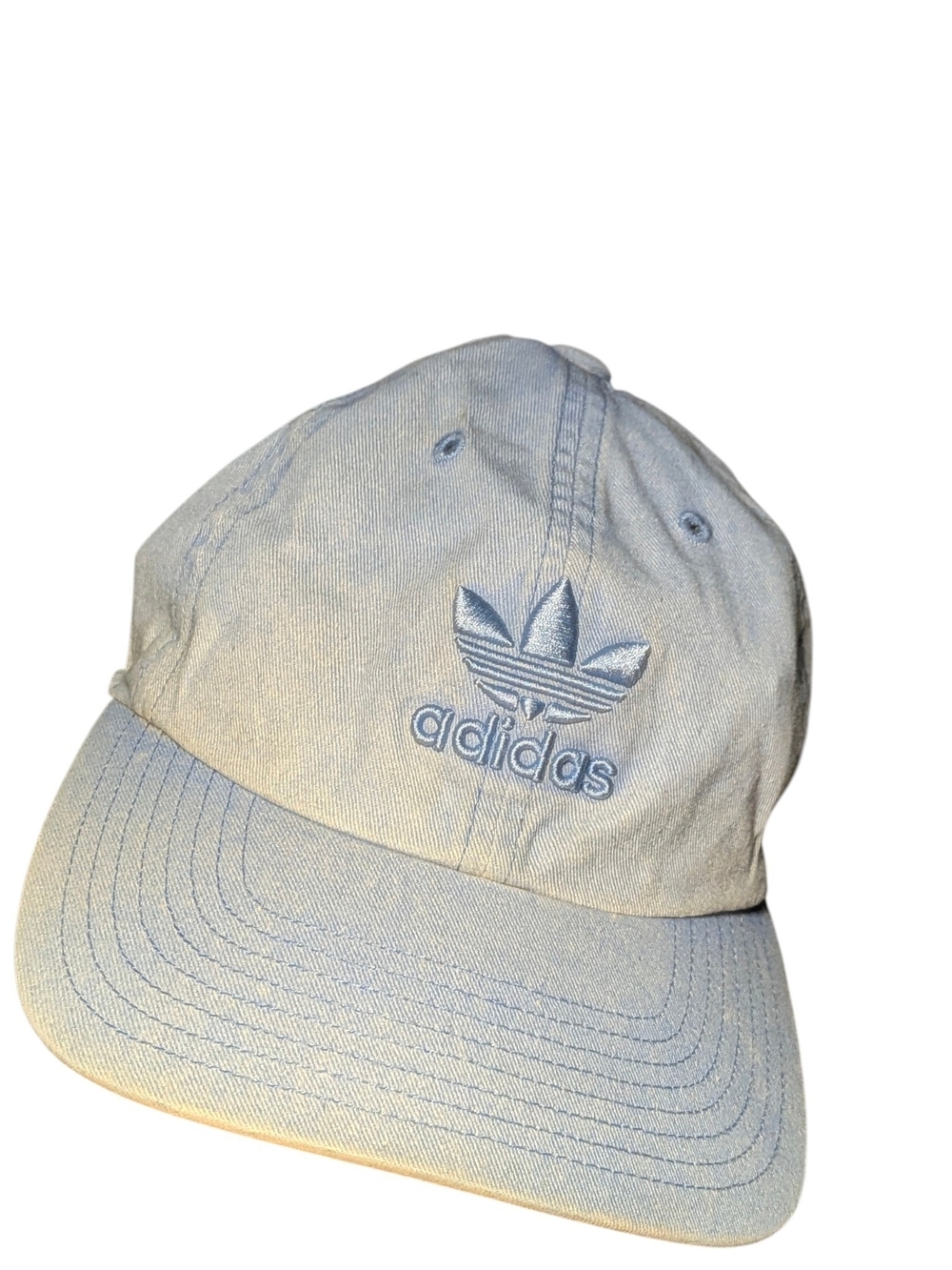 adidas Originals Relaxed Denim Baseball Cap Light Blue Washed Dad Hat OSFM - Picture 2 of 4